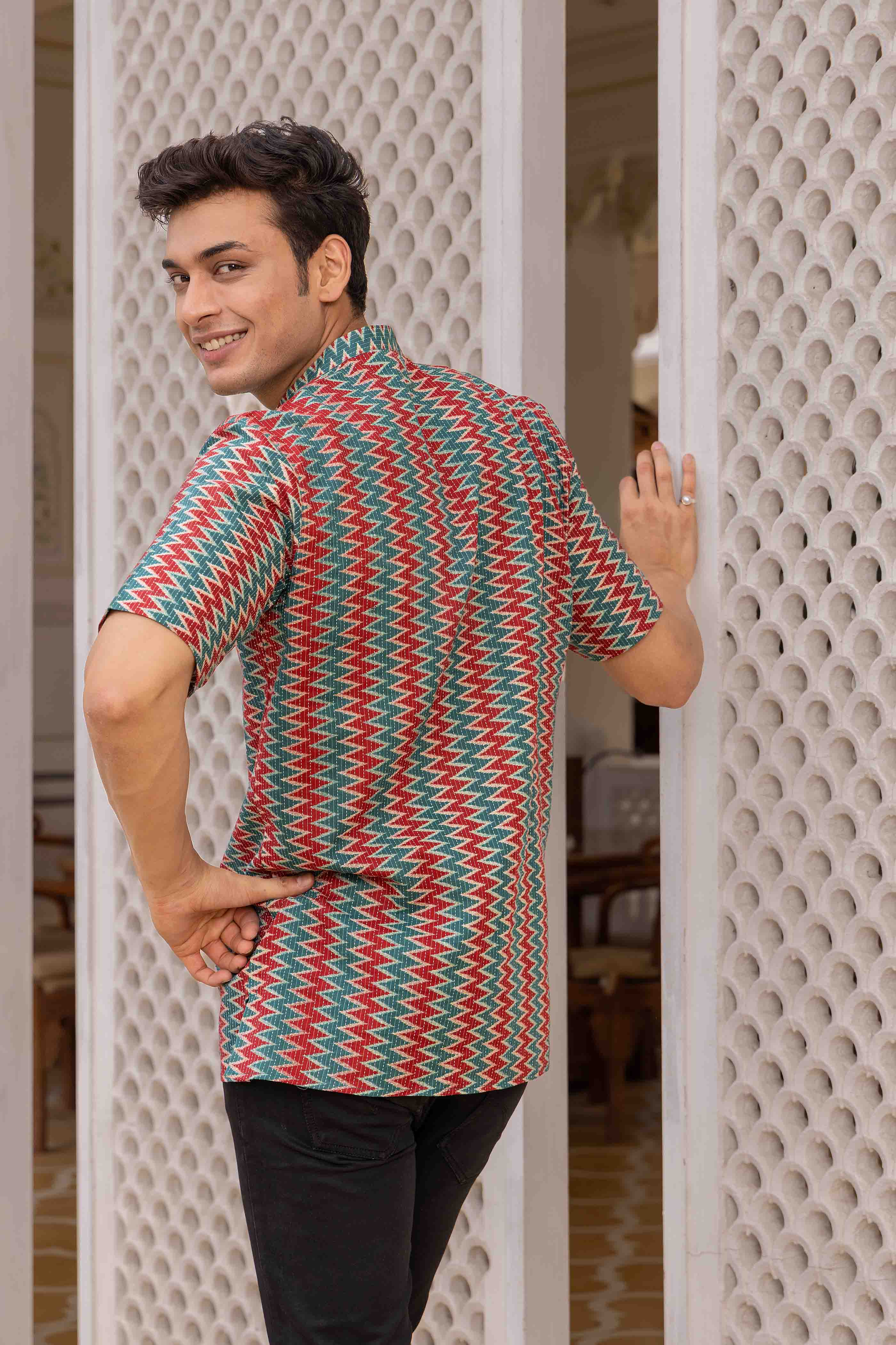 Geometric Printed Cotton Short Kurta